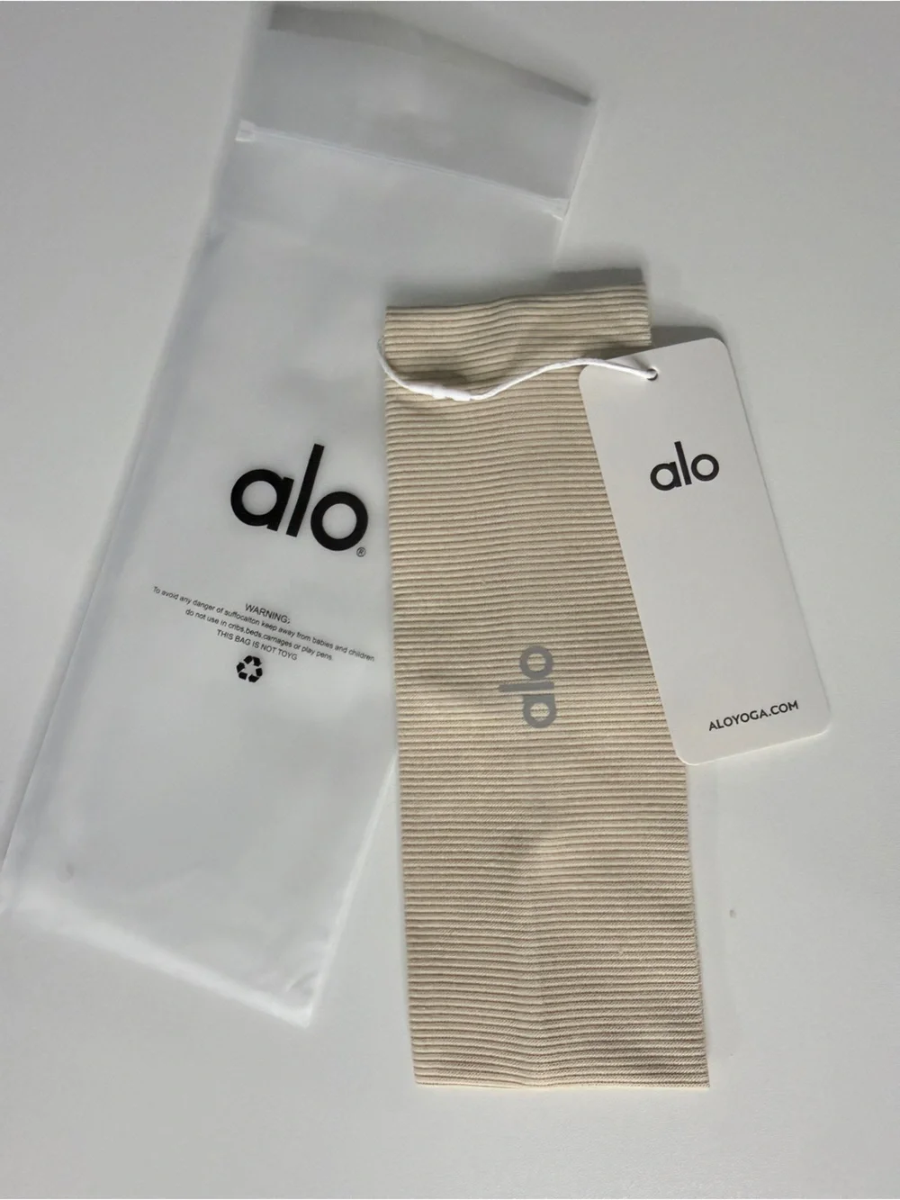 ALO Yoga Beige Band Hair Wrap with Logo Tag